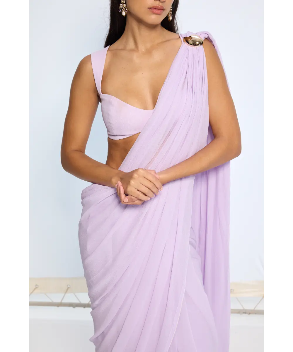 EKAYA BANARAS - Lilac Movable Brooch Saree